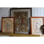 A pair of framed and glazed needleworks; and a fram