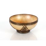 A Chinese golden hardstone bowl, with applied metal mounts, square seal mark to base, 11cm dia.