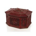A 19th Century possibly Anglo / Chinese cinnabar lacquered box and cover, of elongated octagonal