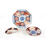 Seven various Japanese Imari scallop bordered plates; a similar bowl; a 19th Century octagonal