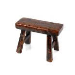 An 18th Century primitive stool / preparation stand, with a narrow knife marked and worn single