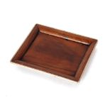 A small late 19th Century rosewood and white metal banded tray, for calling cards, 14cm