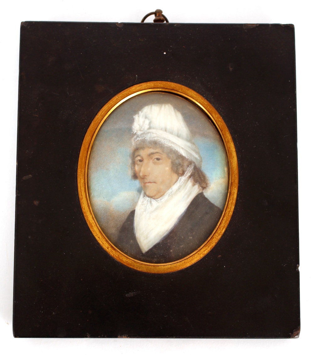 A 19th Century miniature portrait of Mrs Colebrook, in ebonised and gilt frame