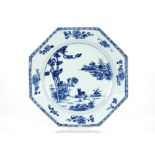 A 19th Century Chinese octagonal blue and white plate, centred decoration of a deer amongst trees