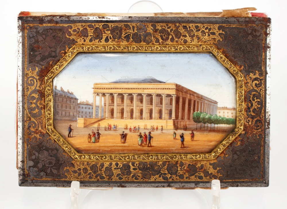 A mid 19th Century ladies souvenir Paris book, the chased metal surround painted miniature