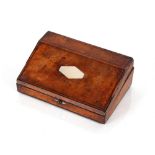 A 19th Century walnut and mother of pearl inlaid necessaire, having sloping hinged lid with some