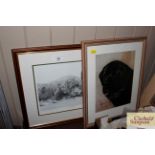 F.T. Davies, print of a Newfoundland dog; and anot