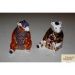 Two Royal Crown Derby porcelain bear ornaments wit