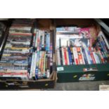 Two boxes of DVDs