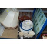 A box of various sundry china, a storage box etc