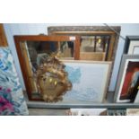 A gilt framed mirror, dressing table mirror and a