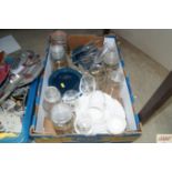 A box of various sundry glass and china to include