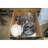 A box of stainless steel items