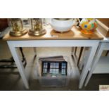 A white painted and pine kitchen table