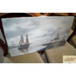 Pepper, oil on canvas unframed sailing vessel scen