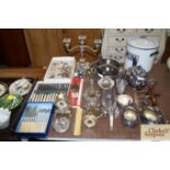 A quantity of miscellaneous plated tea ware, cutle