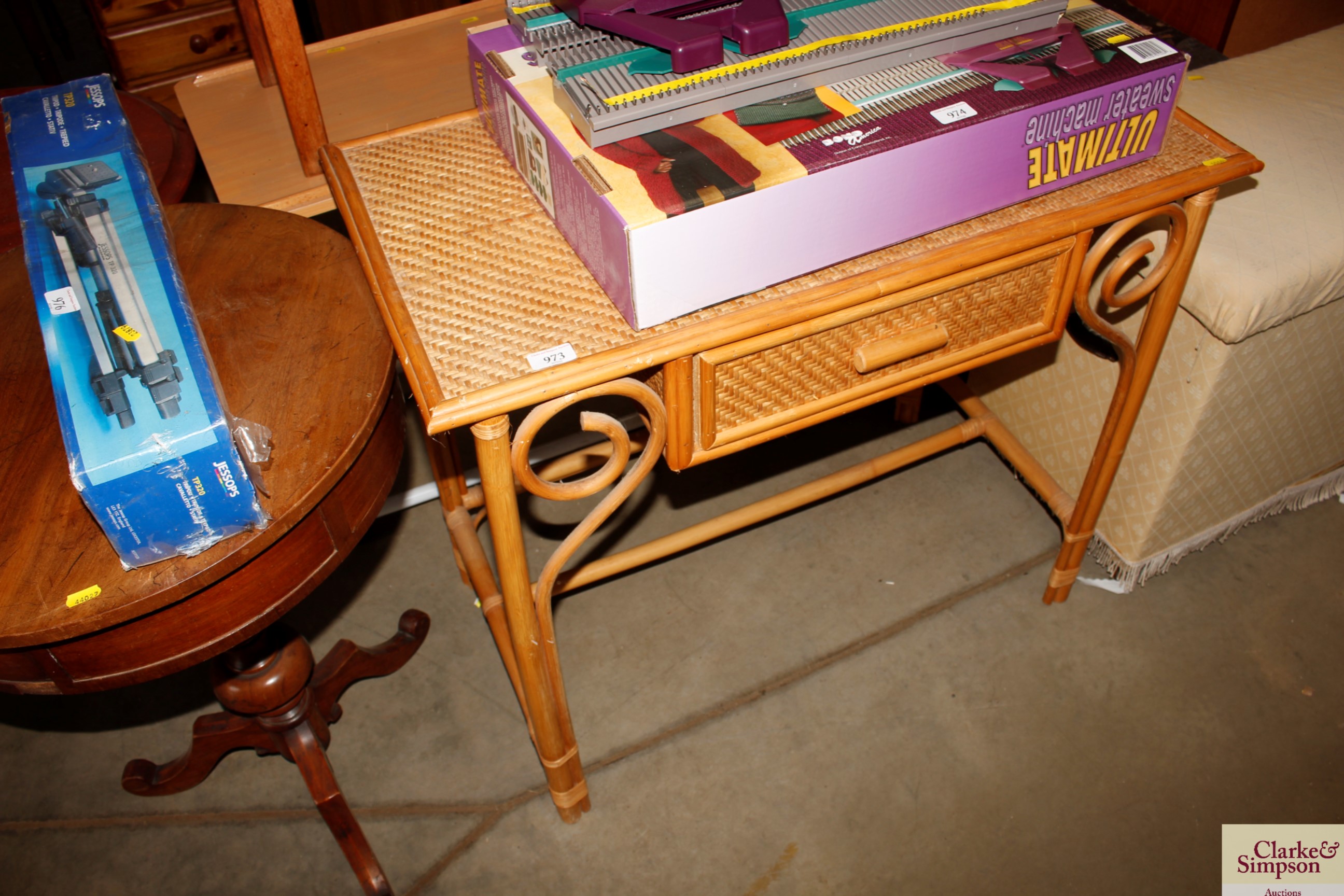A cane side table
