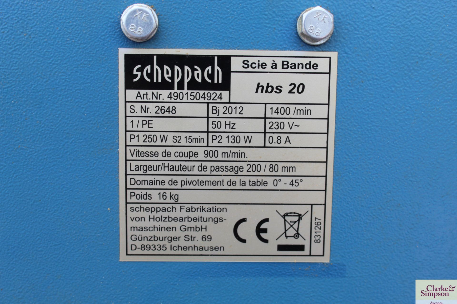 Scheppach HBS 20 240v bench top band saw. - Image 7 of 7