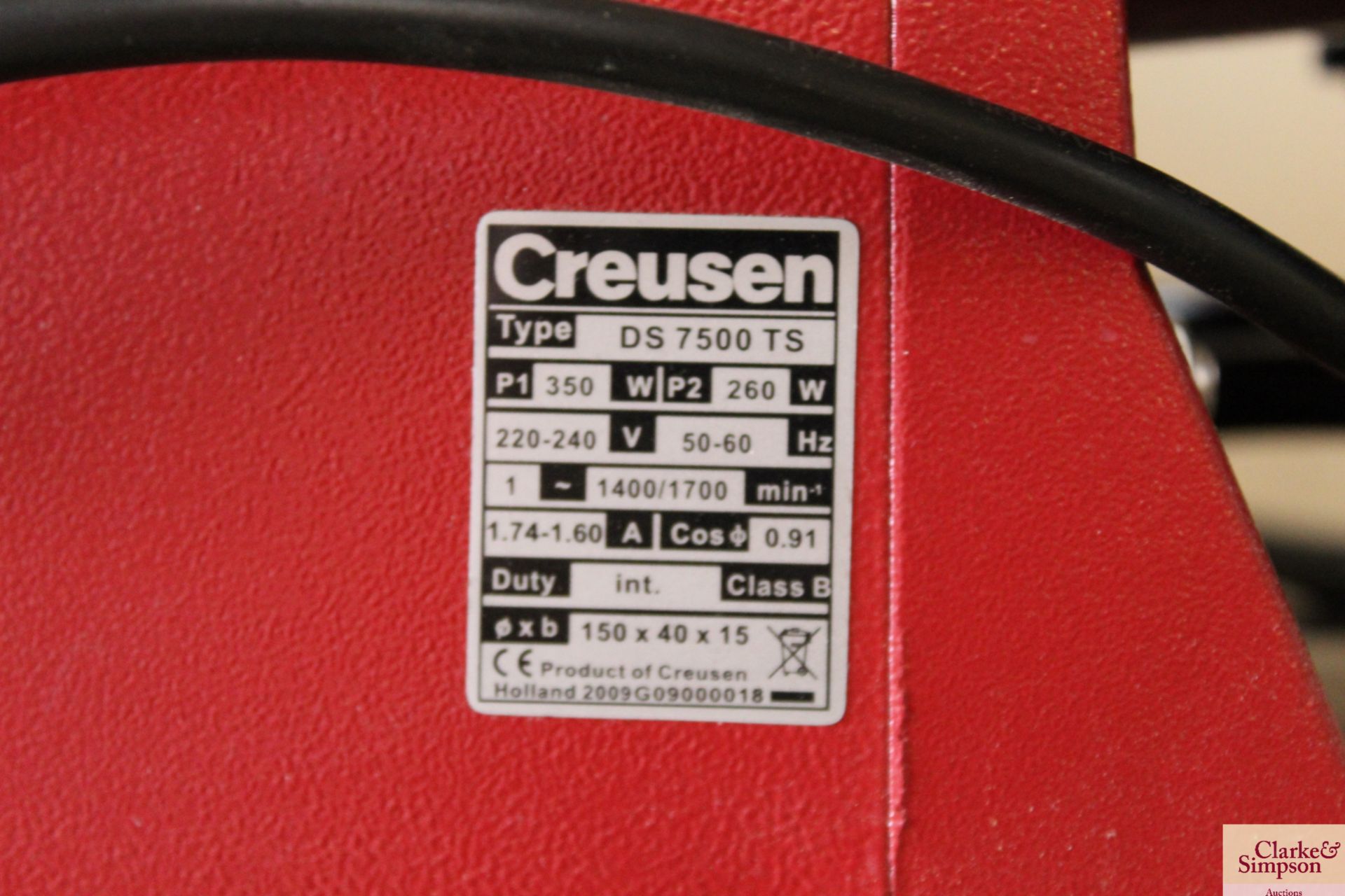 Creusen DS7500TS 240v double bench grinder with sharpening guide on wooden plinth. - Image 6 of 6