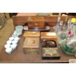 Various walnut and mahogany trinket boxes, tea cad