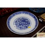 A Chinese blue and white saucer dish, character ma