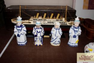 Four Victorian nodding porcelain dolls
