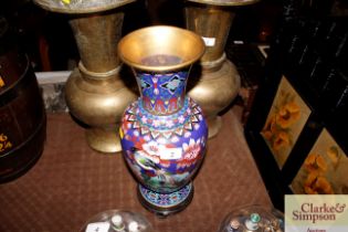 A cloisonné baluster vase on wooden stand