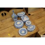 A quantity of Wedgwood blue jasperware porcelain