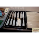 Six vintage mother of pearl handled tea knives