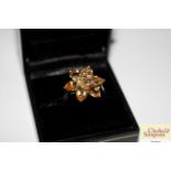 A large Sterling silver and citrine set ring