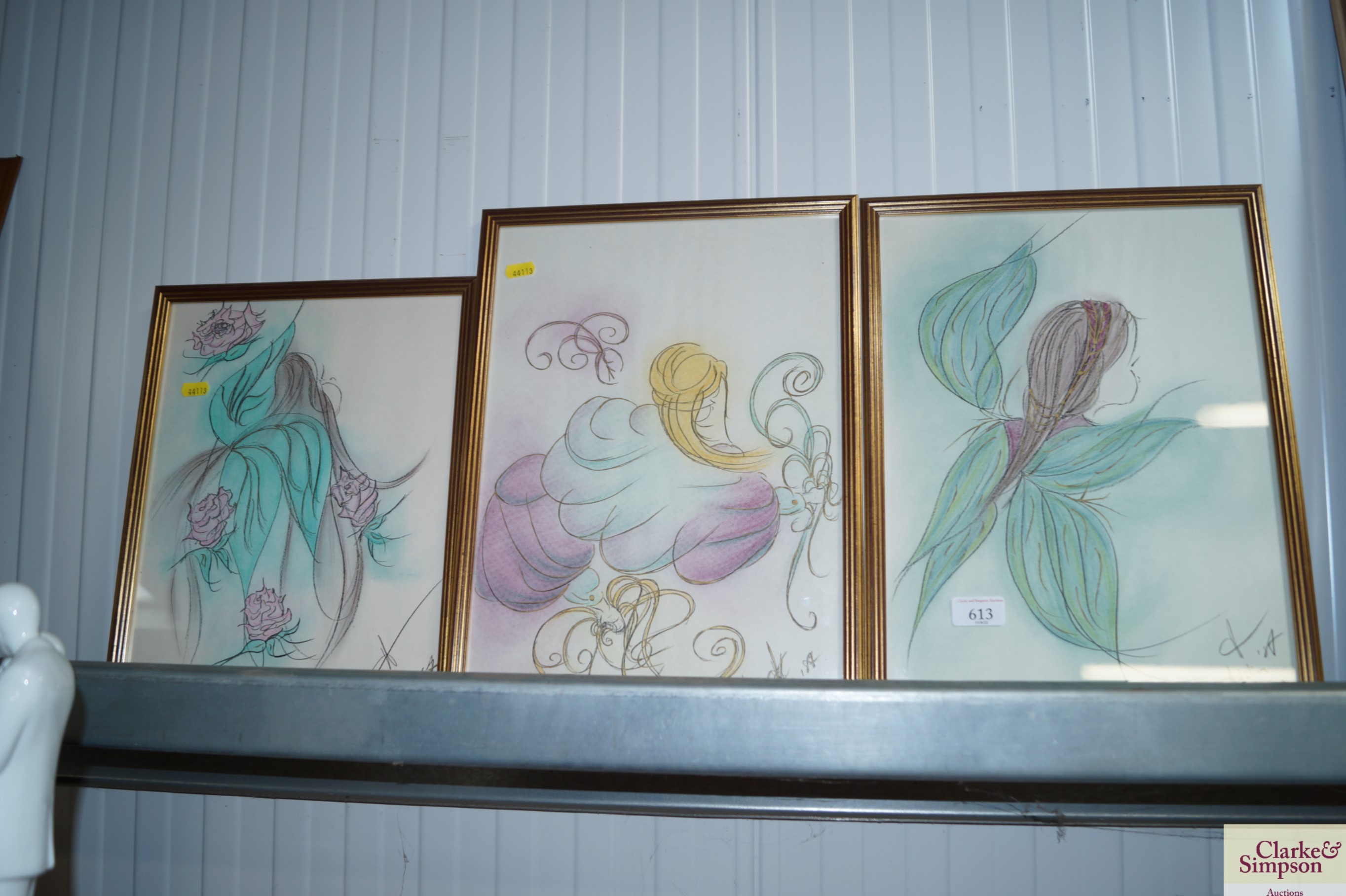 Three watercolour studies, indistinctly signed