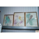 Three watercolour studies, indistinctly signed