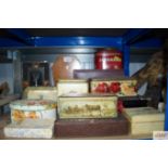 A quantity of various vintage tins, and wooden box in