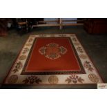 An approx. 8'10" x 6'7" Greek key patterned rug