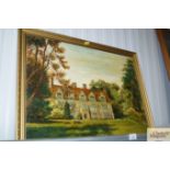 An oil on board depicting country house, signed St