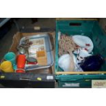 Two boxes of sundry items to include; silver plate