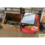 A box containing a micrometre set, nails etc. and