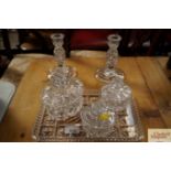 A glass dressing table set