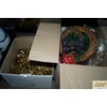 Two boxes of Christmas decorations