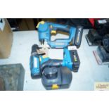 A Work Zone cordless drill and cordless jig saw, b