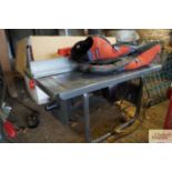 A table saw and a pair of gloves