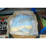 A box containing various embroidery silks and line