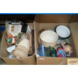 Two boxes of various sundry items to include stone