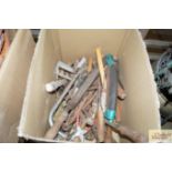 A box containing various hand tools