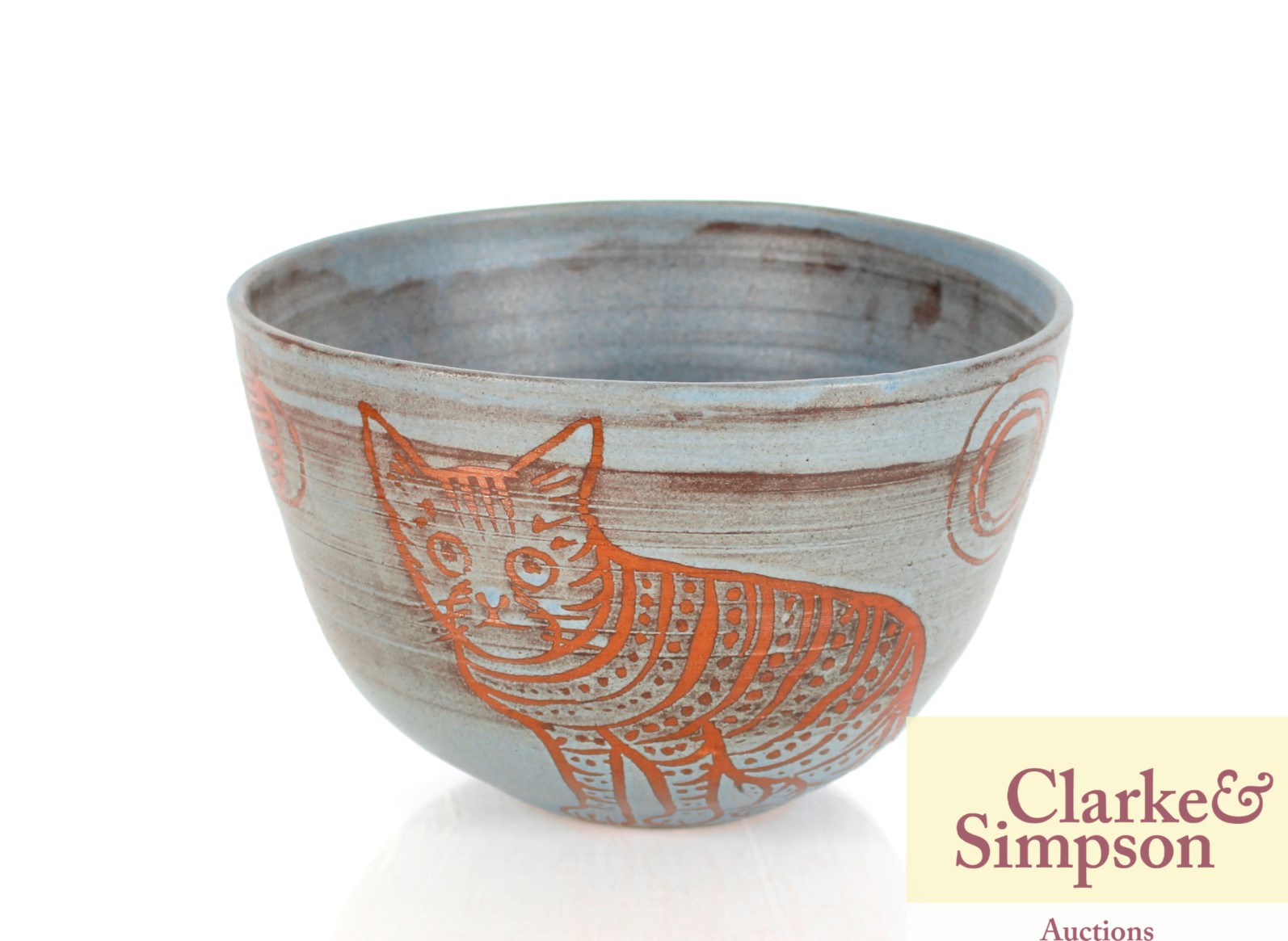 H.B. (Bawden) a Studio pottery bowl with cat decor