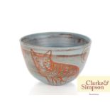 H.B. (Bawden) a Studio pottery bowl with cat decor