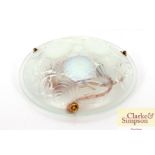 An opalescent glass pendant ceiling light fitting