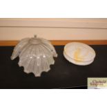 An Art Deco frosted glass ceiling light shade; and