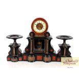 A Victorian marble clock garniture, the clock havi