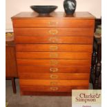 A teak plans type chest, fitted ten drawers, 96cm